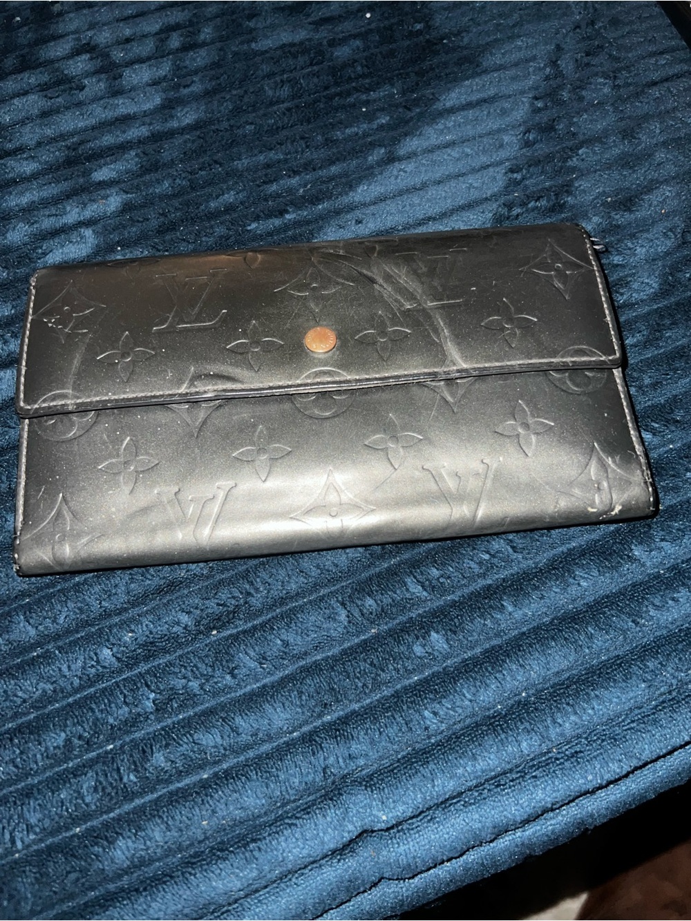 Louis Vuitton Black Monogram Flap Wallet with Gold-Tone Snap